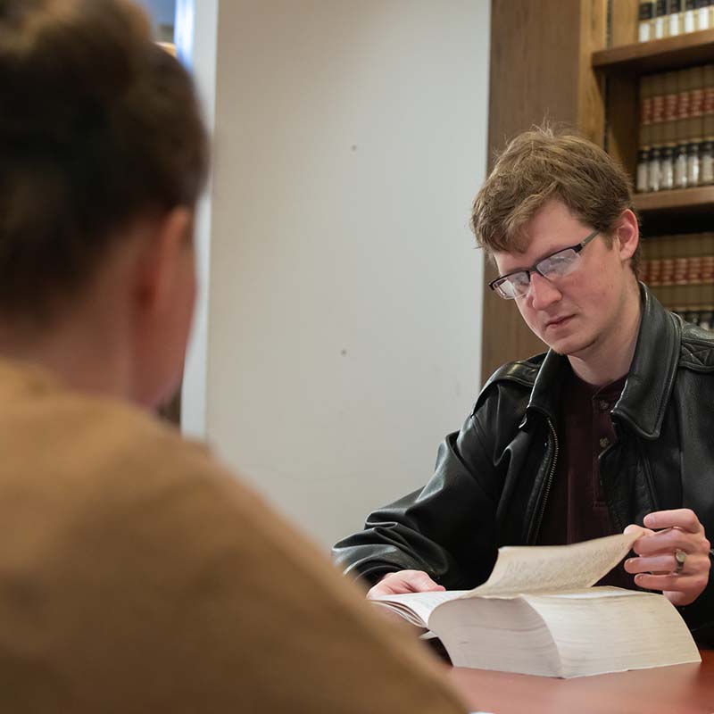 Student studying in library